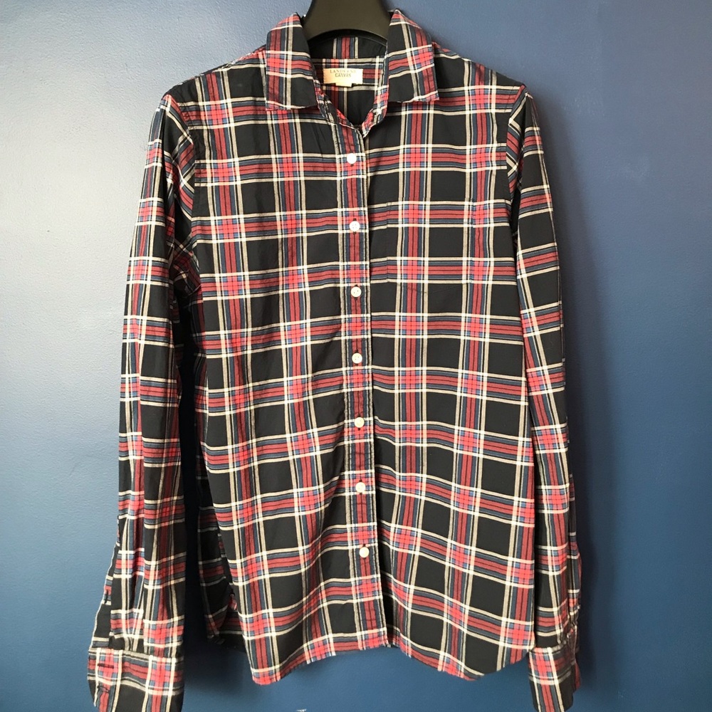 Lands End Navy Checkered Button Down Size S Womens